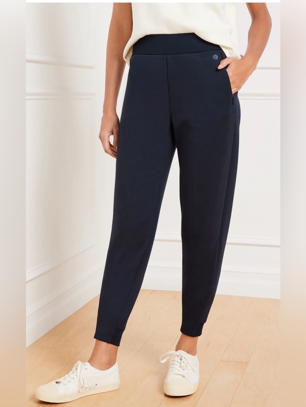 T by Talbots Navy Blue AirKnit Stretch Ribbed Joggers
